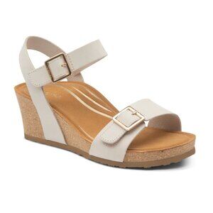 Aetrex Lexa Quarter Strap Wedge Sandals in Ivory